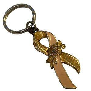 Pink Ribbon Keychain Cancer Awareness Rose Metal Charm Single Sided Souvenir